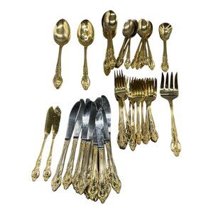 Gold Plated Flatware Set - 72 Pieces - Ornate Design forks spoons knifes READ